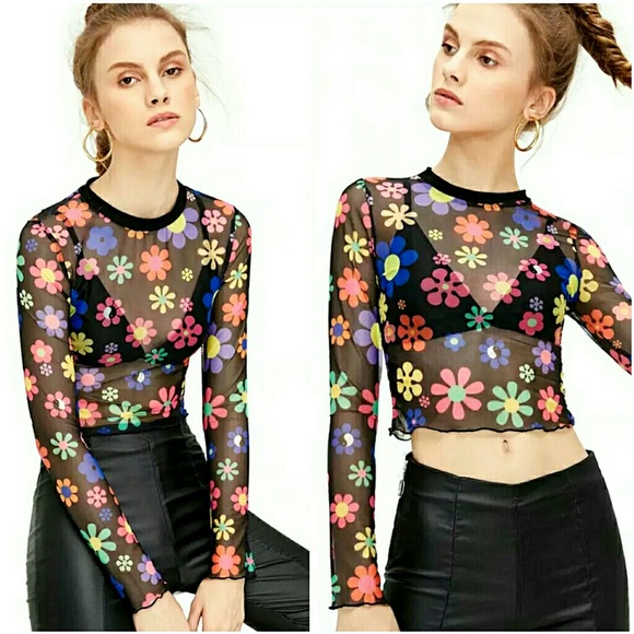 Mesh Flower Power Y2K 90s Style Top baby doll - Picture 7 of 9